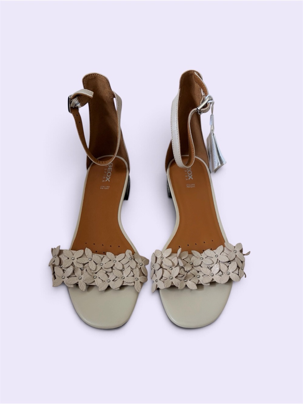 Geox Beige Floral Ankle-Strap Sandals